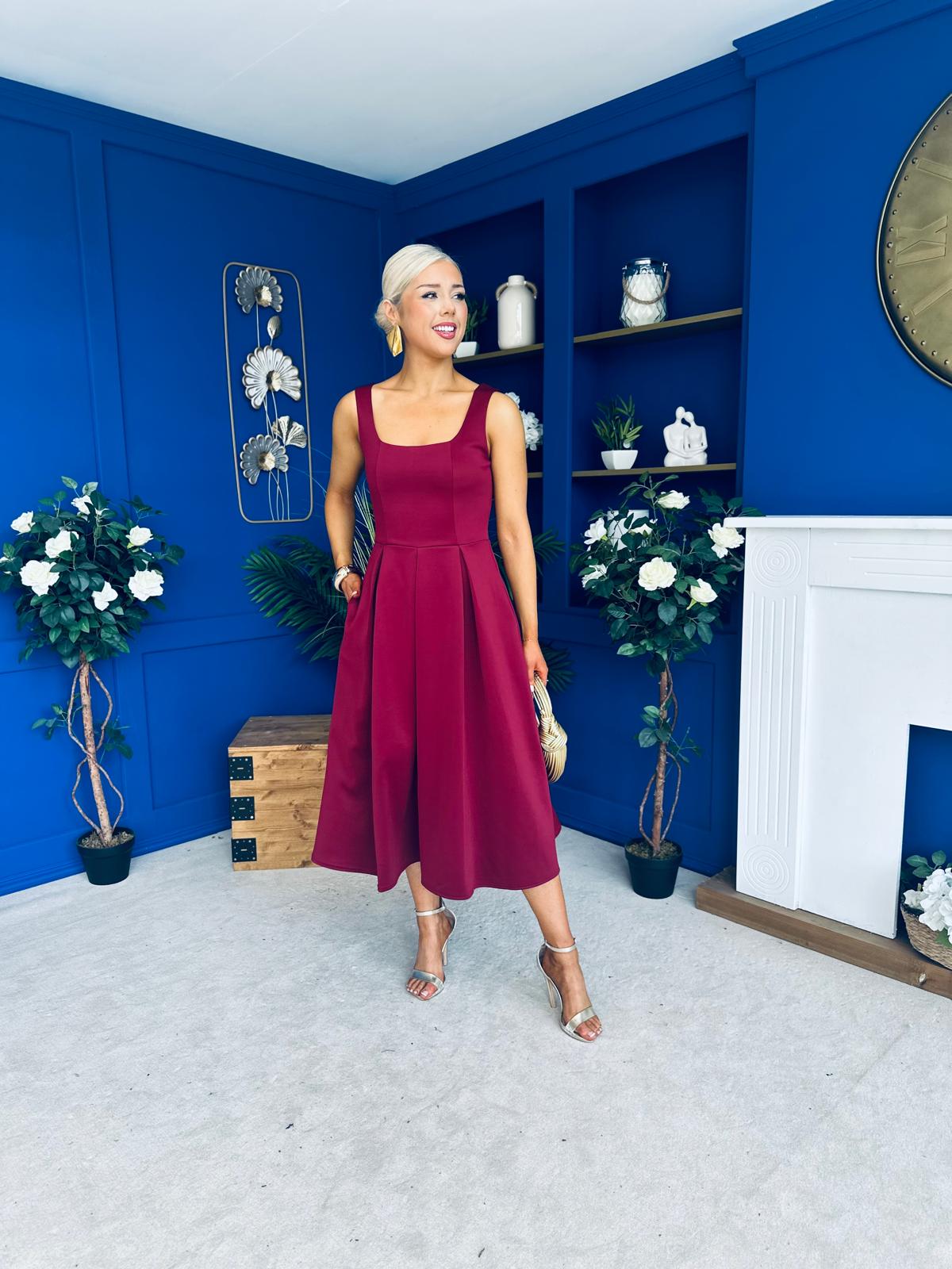 Erica Square Neck Midi Dress Wine