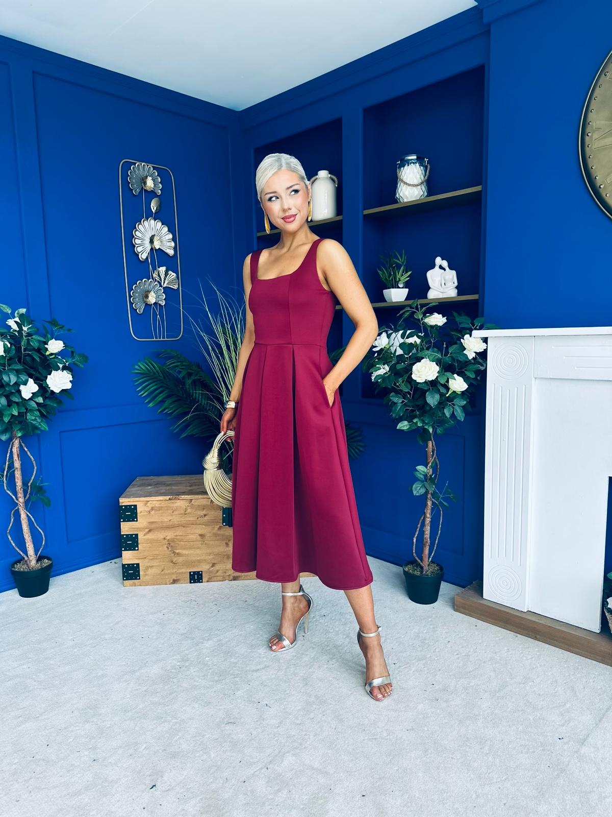 Erica Square Neck Midi Dress Wine