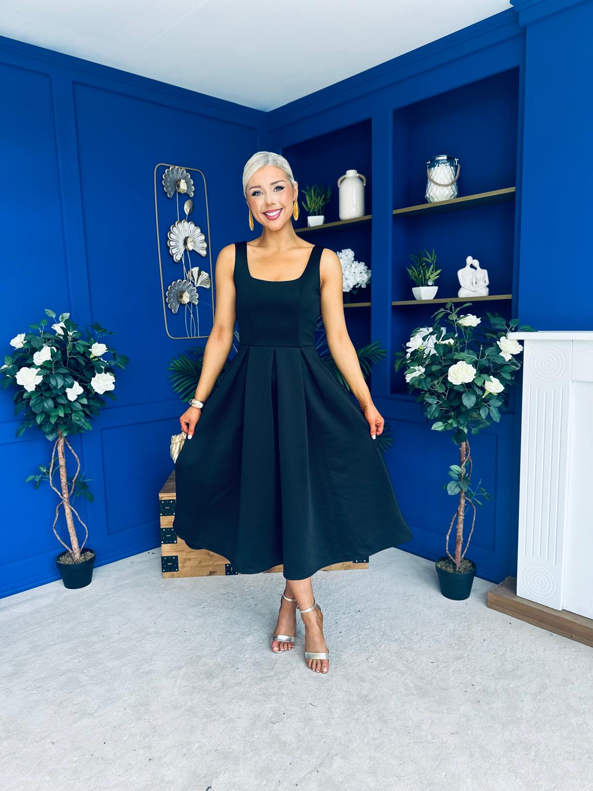 Erica Square Neck Midi Dress Black