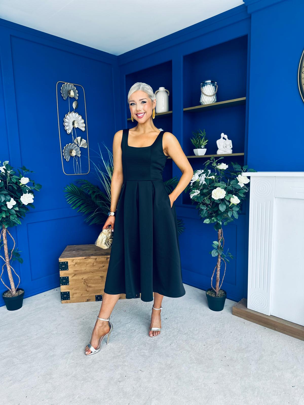 Erica Square Neck Midi Dress Black