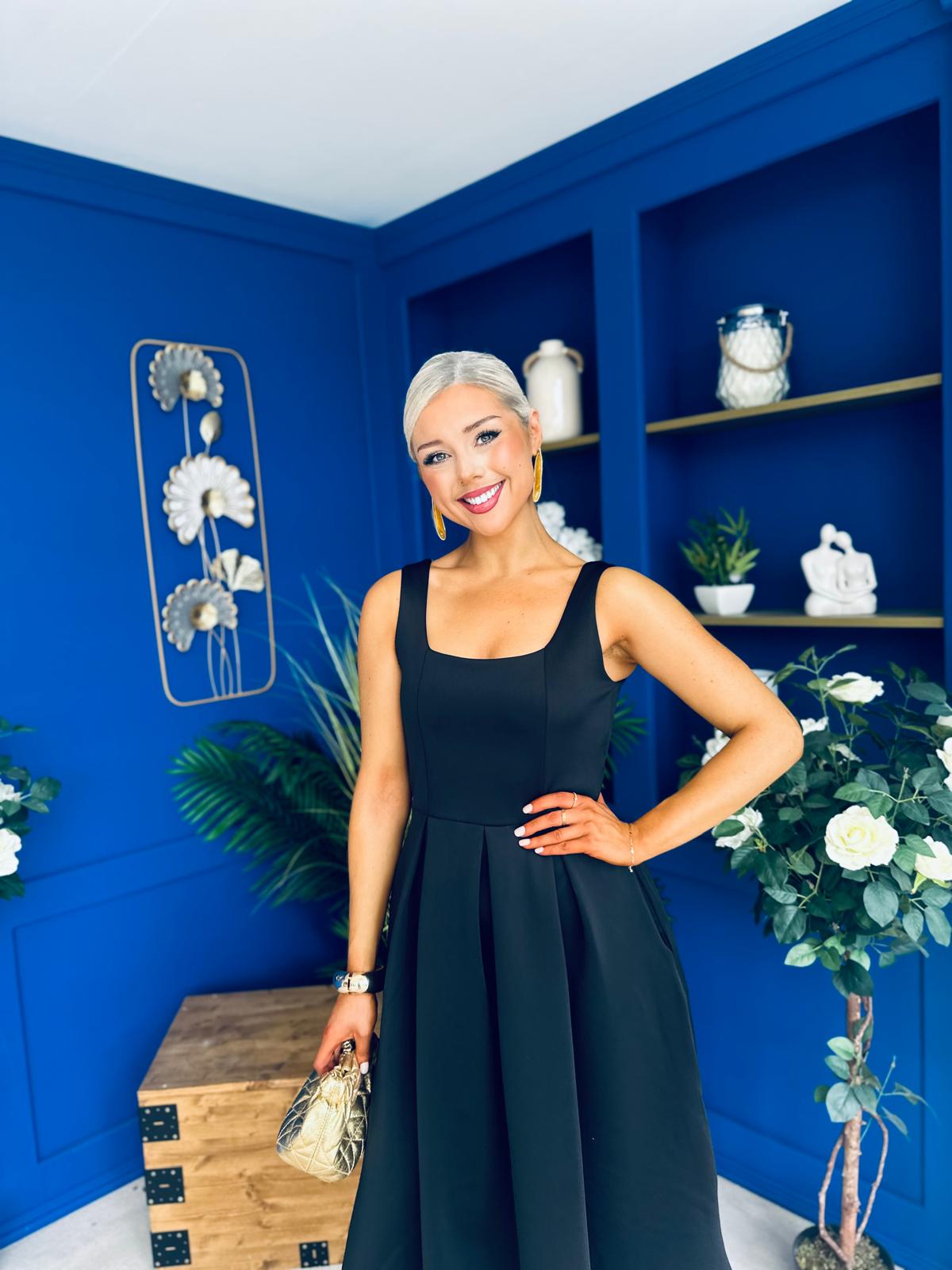 Erica Square Neck Midi Dress Black