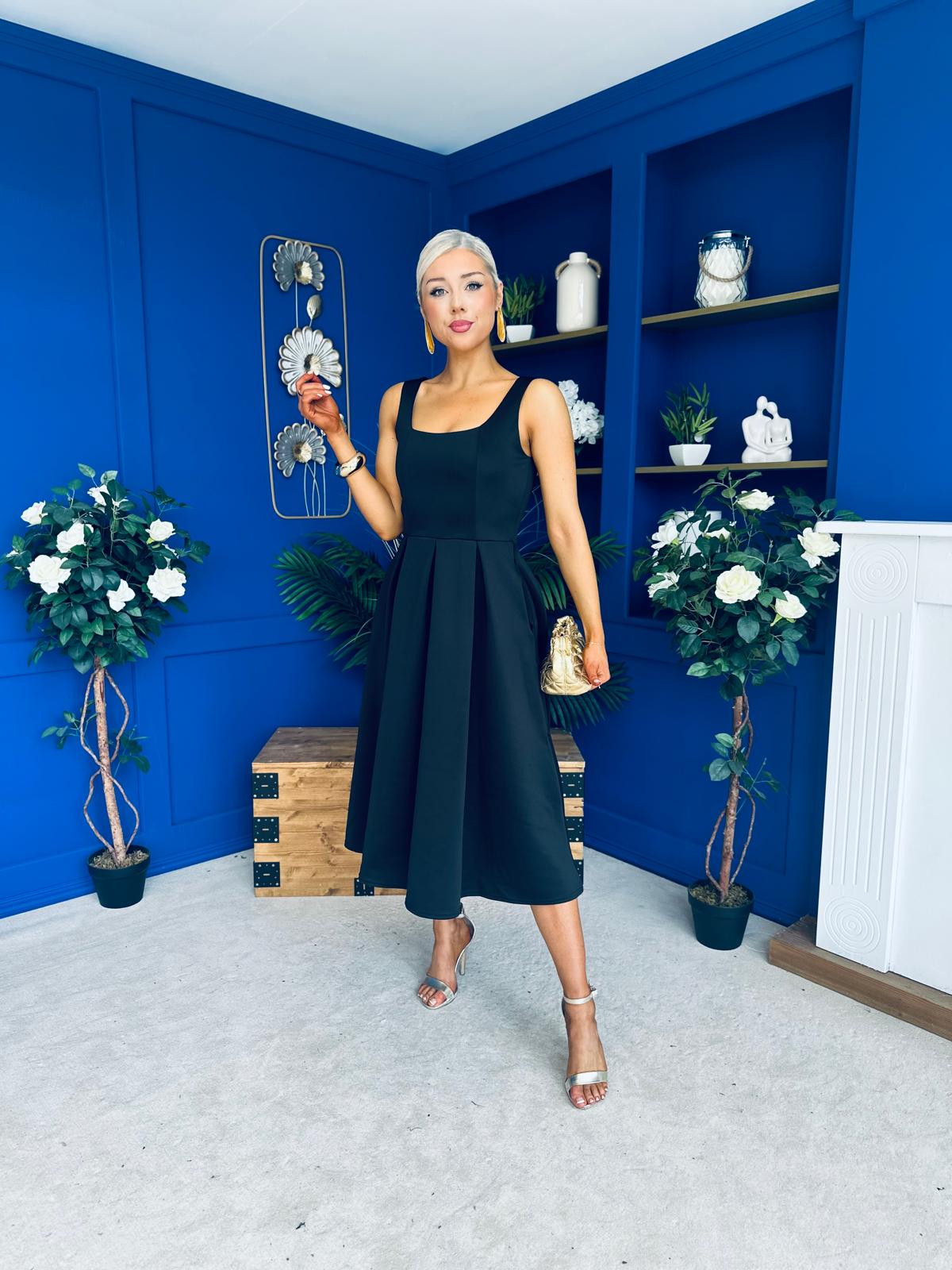 Erica Square Neck Midi Dress Black