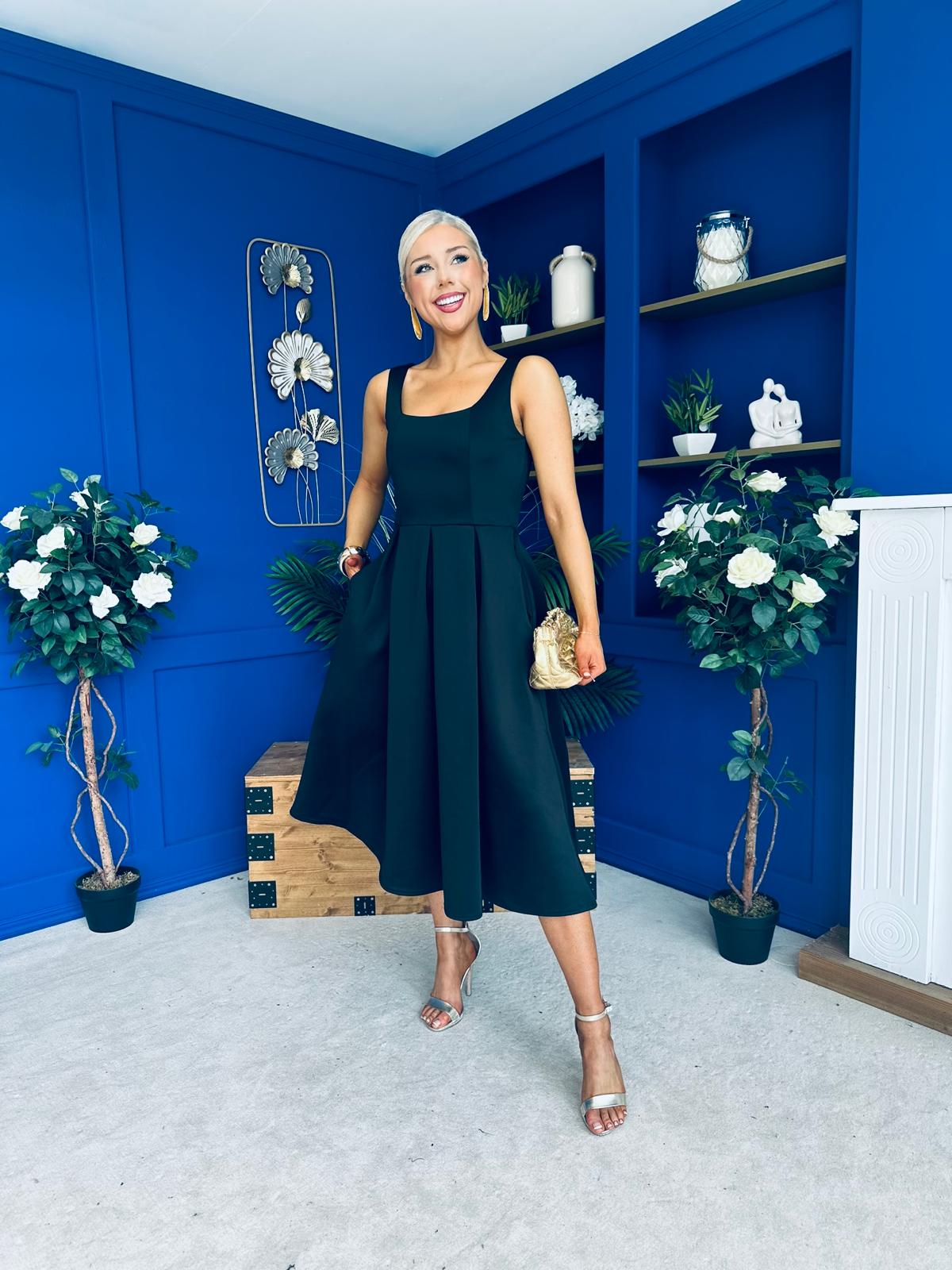 Erica Square Neck Midi Dress Black