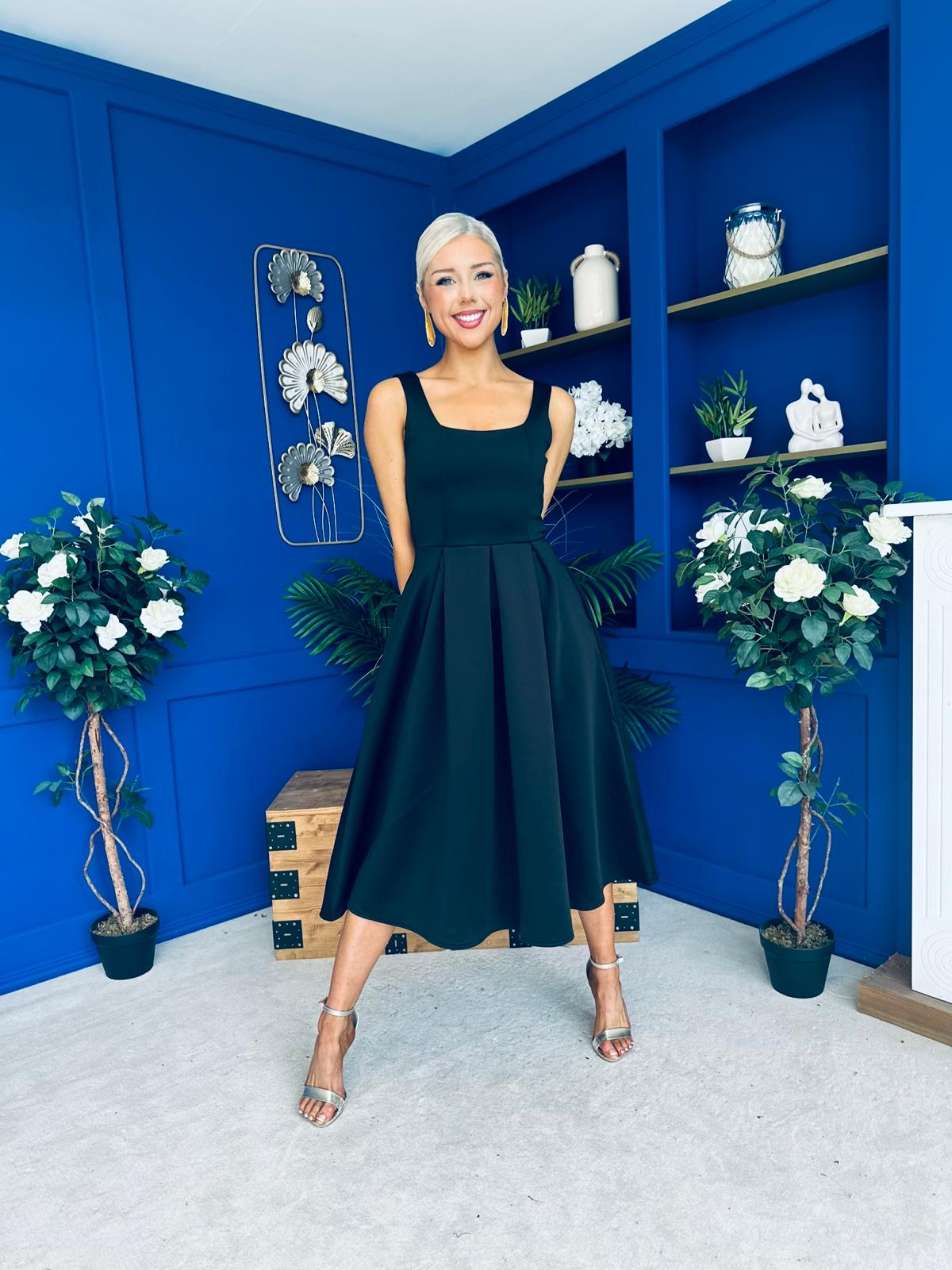 Erica Square Neck Midi Dress Black