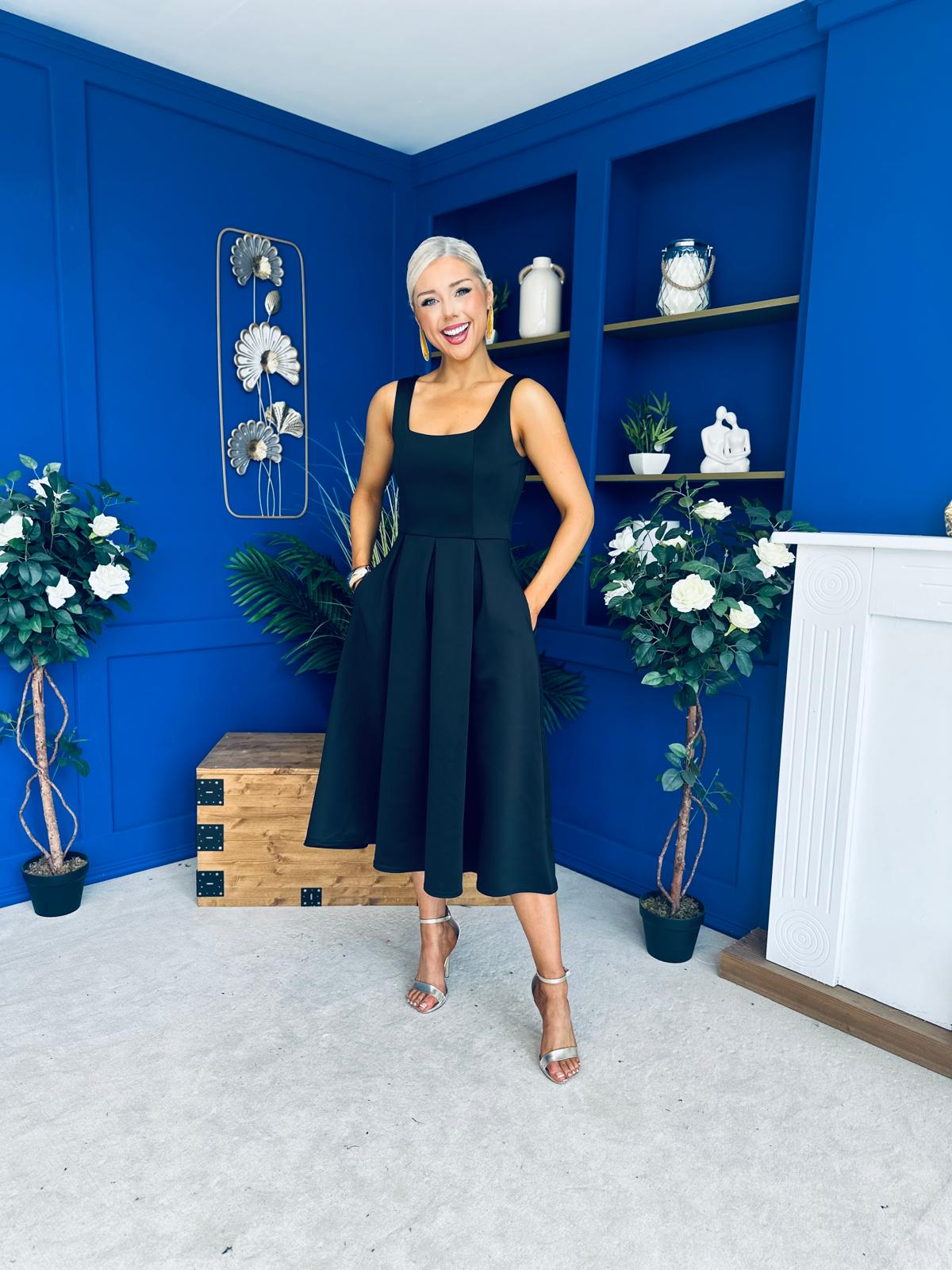 Erica Square Neck Midi Dress Black