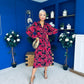 Kaya Red Floral Print Midi Shirt Dress