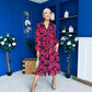 Kaya Red Floral Print Midi Shirt Dress
