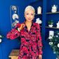 Kaya Red Floral Print Midi Shirt Dress