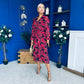 Kaya Red Floral Print Midi Shirt Dress