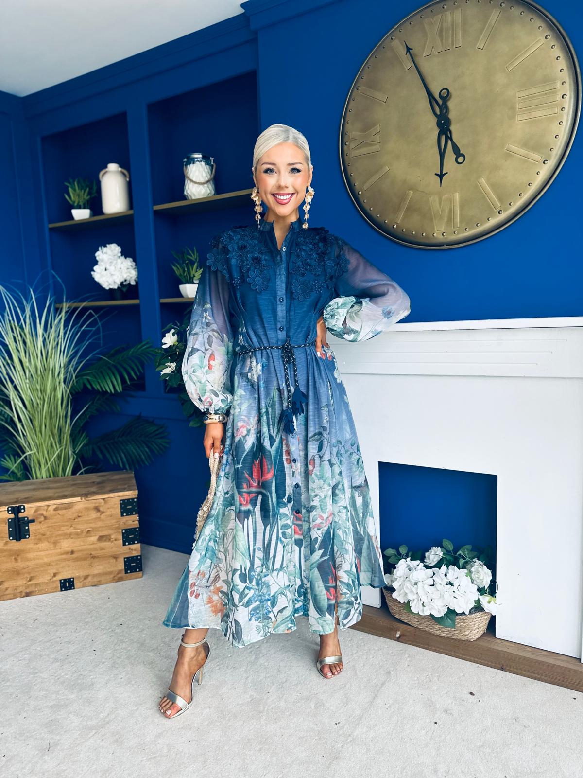 Tyler Occasion Shirt Dress Floral Blue Pre Order 19 Sept