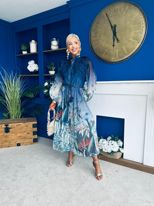 Tyler Occasion Shirt Dress Floral Blue Pre Order 19 Sept
