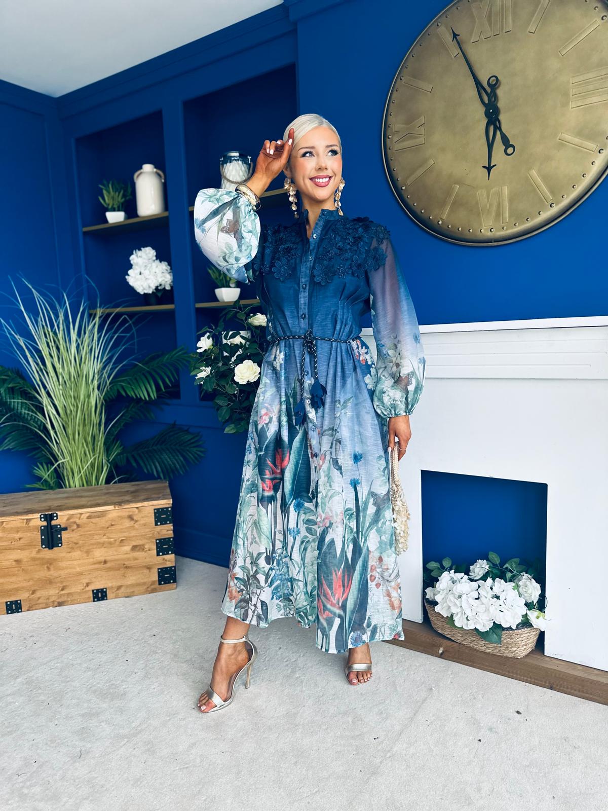 Tyler Occasion Shirt Dress Floral Blue Pre Order 19 Sept