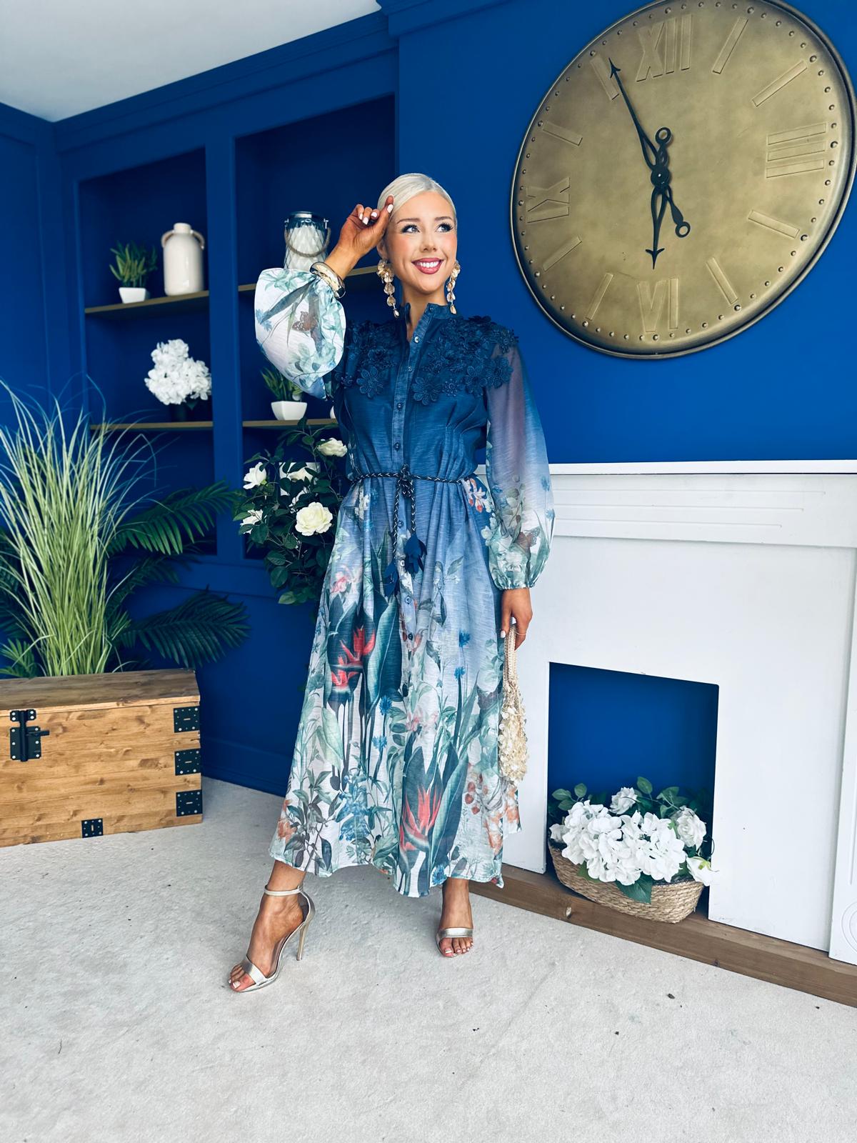 Tyler Occasion Shirt Dress Floral Blue Pre Order 19 Sept