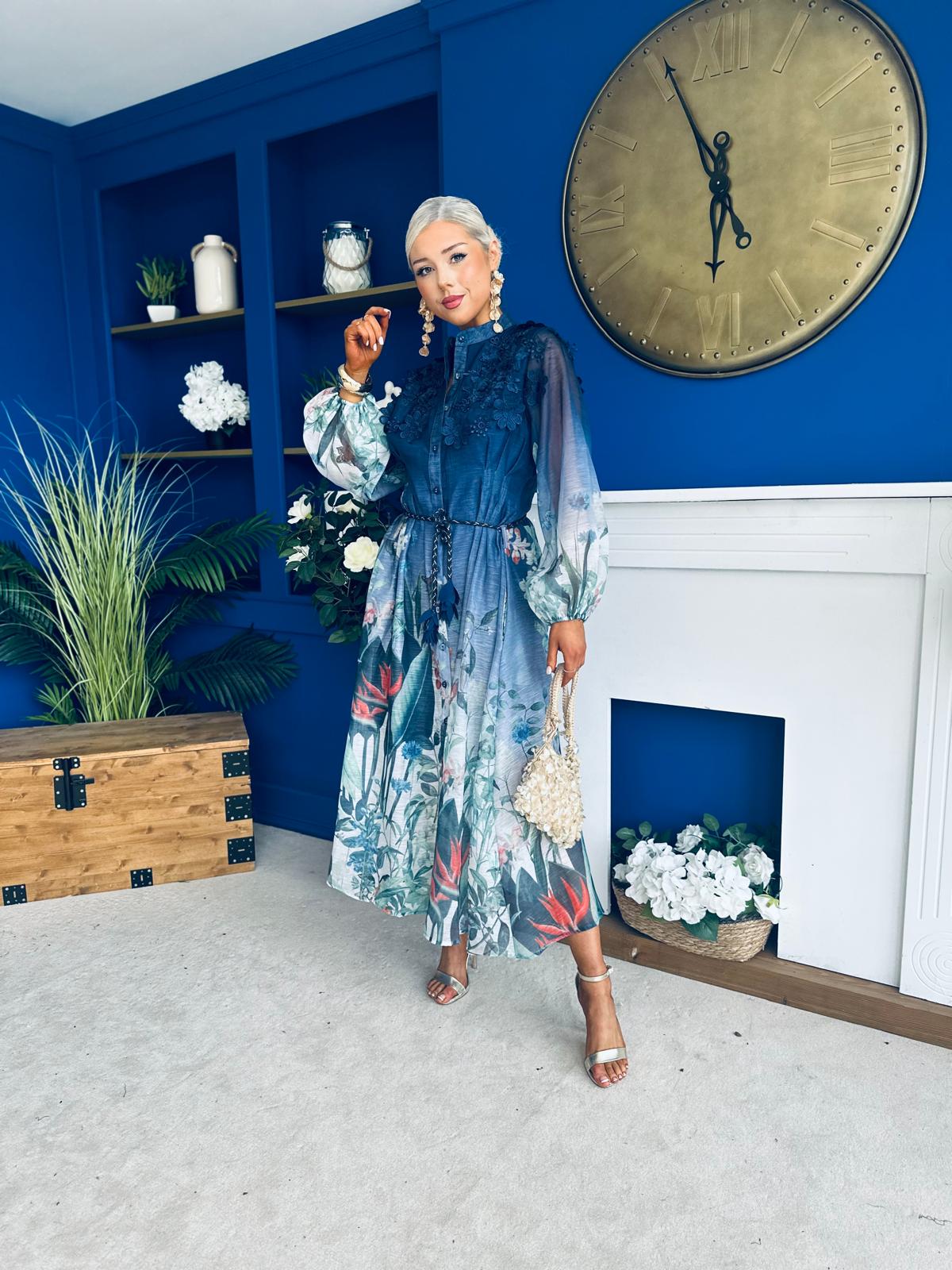 Tyler Occasion Shirt Dress Floral Blue Pre Order 19 Sept