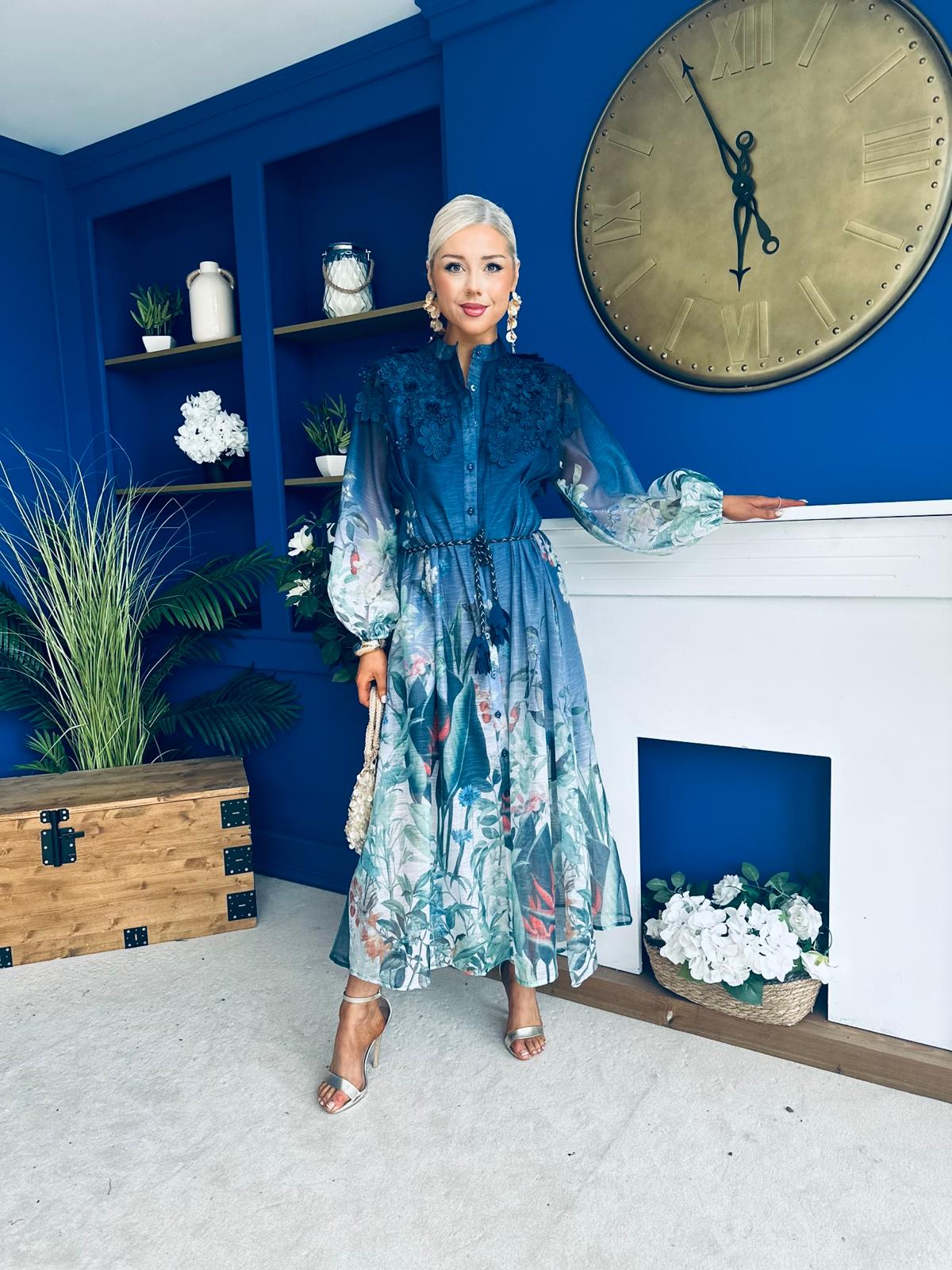 Tyler Occasion Shirt Dress Floral Blue Pre Order 19 Sept