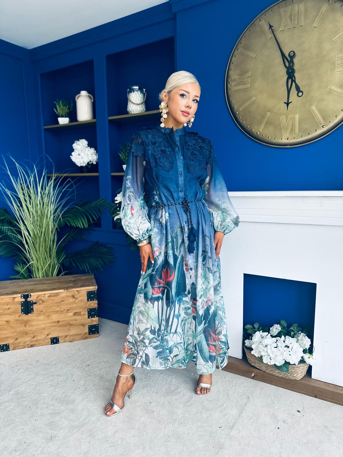 Tyler Occasion Shirt Dress Floral Blue Pre Order 19 Sept