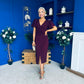 Freya Puff Sleeve Wrap Neck Ruched Midi Plum