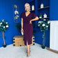 Freya Puff Sleeve Wrap Neck Ruched Midi Plum