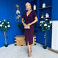 Freya Puff Sleeve Wrap Neck Ruched Midi Plum