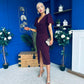 Freya Puff Sleeve Wrap Neck Ruched Midi Plum