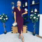 Freya Puff Sleeve Wrap Neck Ruched Midi Plum