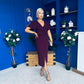 Freya Puff Sleeve Wrap Neck Ruched Midi Plum