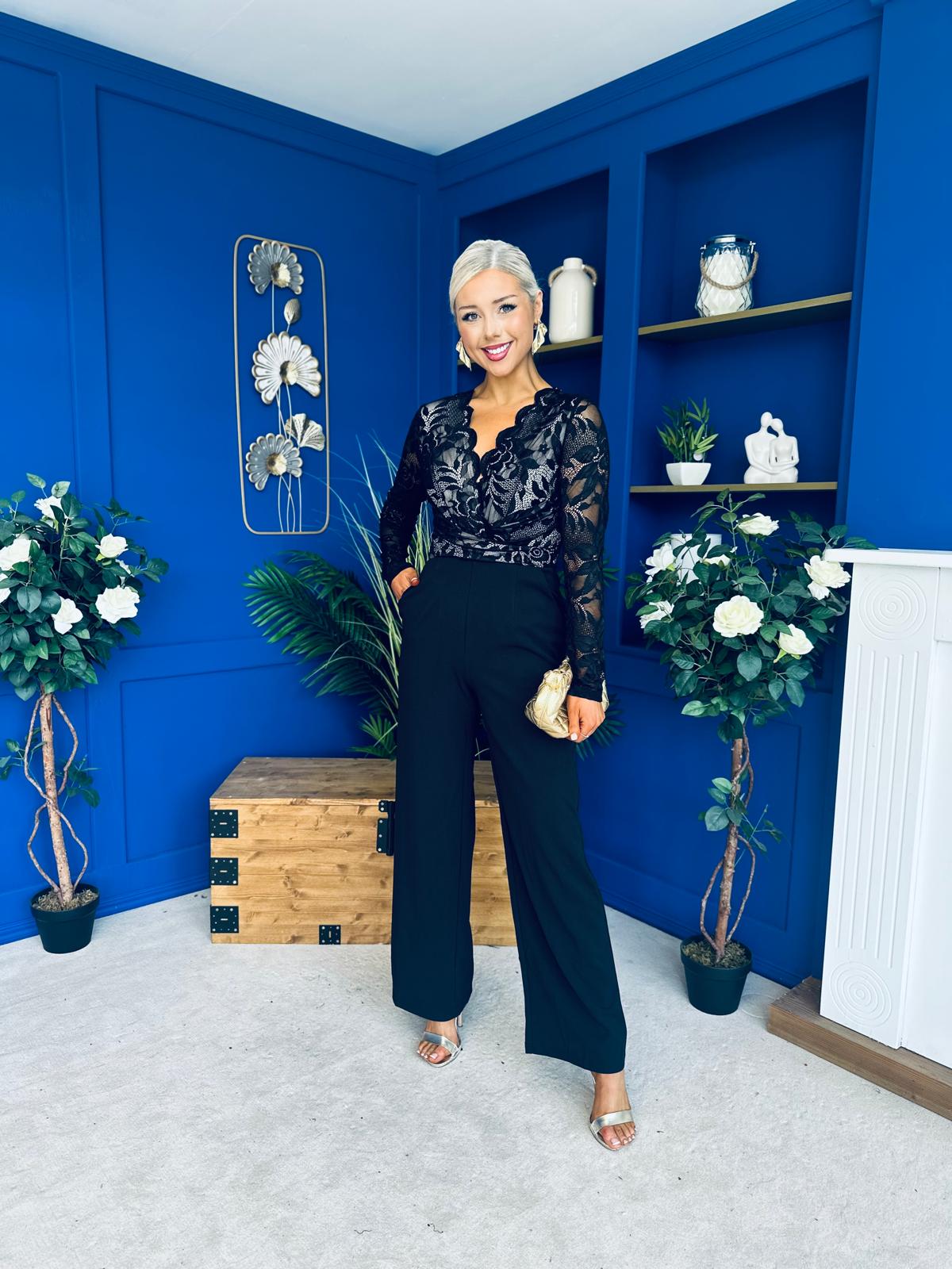 Bridget Twist Font Long Sleeve Lace Jumpsuit Black
