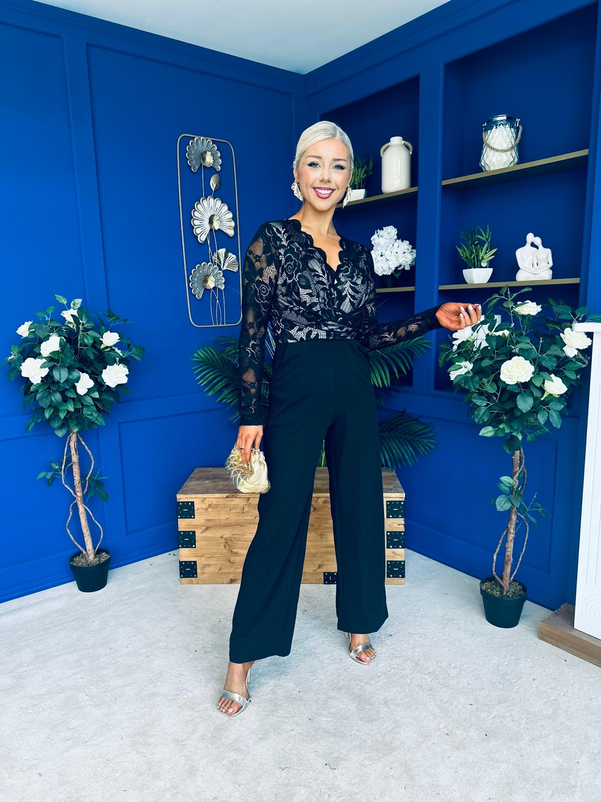 Bridget Twist Font Long Sleeve Lace Jumpsuit Black