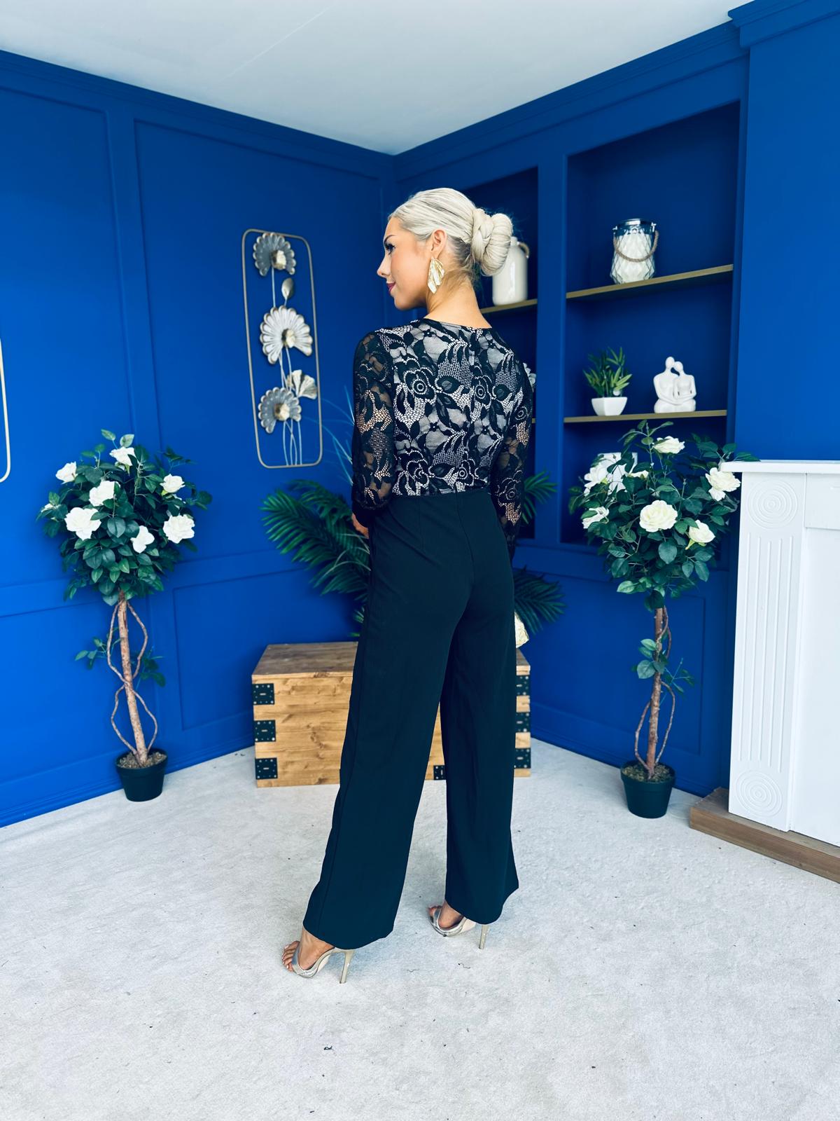 Bridget Twist Font Long Sleeve Lace Jumpsuit Black