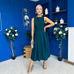 Nesta Boat Neck Skater Midi Dress Forest Pre Order 19 Sept