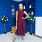 Nesta Boat Neck Skater Midi Dress Burgundy Pre Order 19 Sept