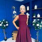 Nesta Boat Neck Skater Midi Dress Burgundy Pre Order 19 Sept