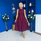 Nesta Boat Neck Skater Midi Dress Burgundy Pre Order 19 Sept