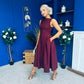Nesta Boat Neck Skater Midi Dress Burgundy Pre Order 19 Sept