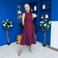 Nesta Boat Neck Skater Midi Dress Burgundy Pre Order 19 Sept