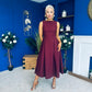 Nesta Boat Neck Skater Midi Dress Burgundy Pre Order 19 Sept