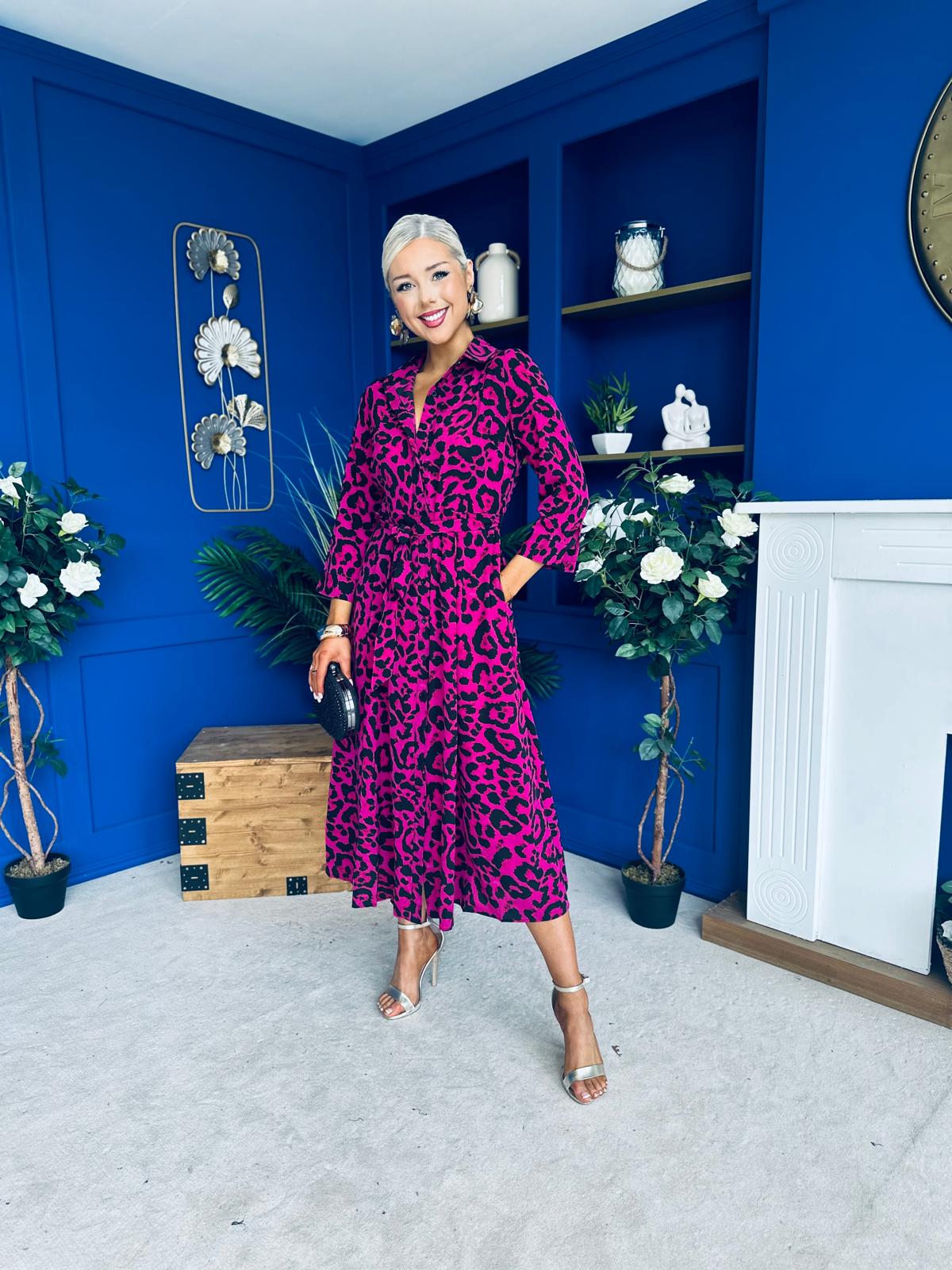 Angela Shirt Maxi Dress Pink Animal