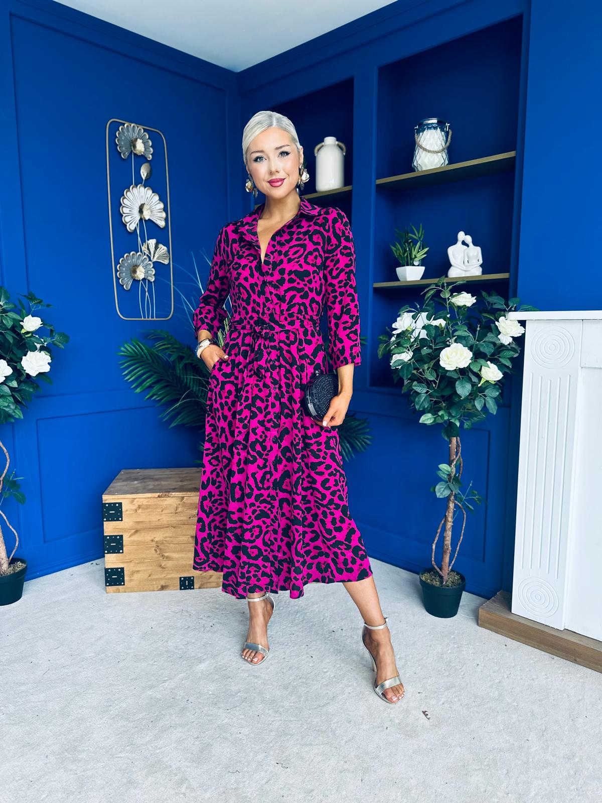 Angela Shirt Maxi Dress Pink Animal