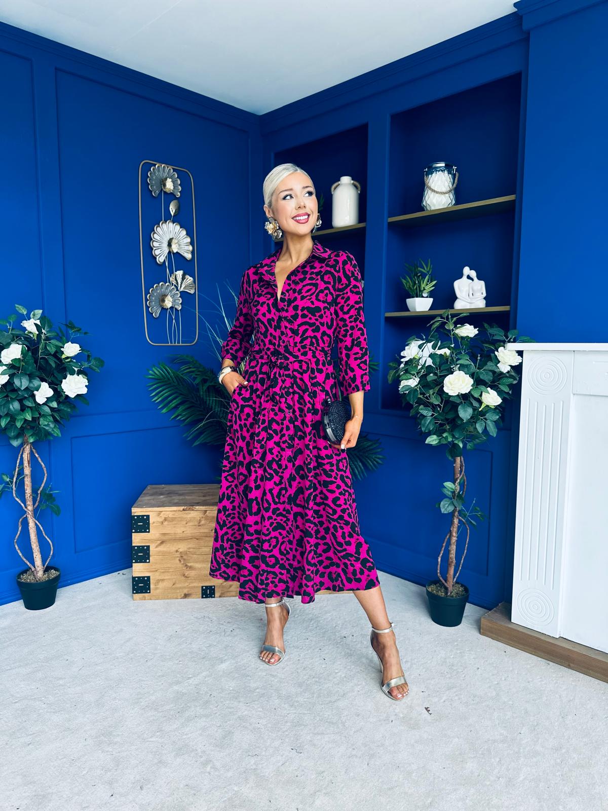 Angela Shirt Maxi Dress Pink Animal