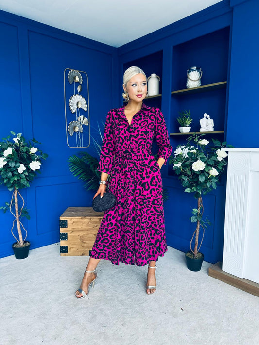Angela Shirt Maxi Dress Pink Animal