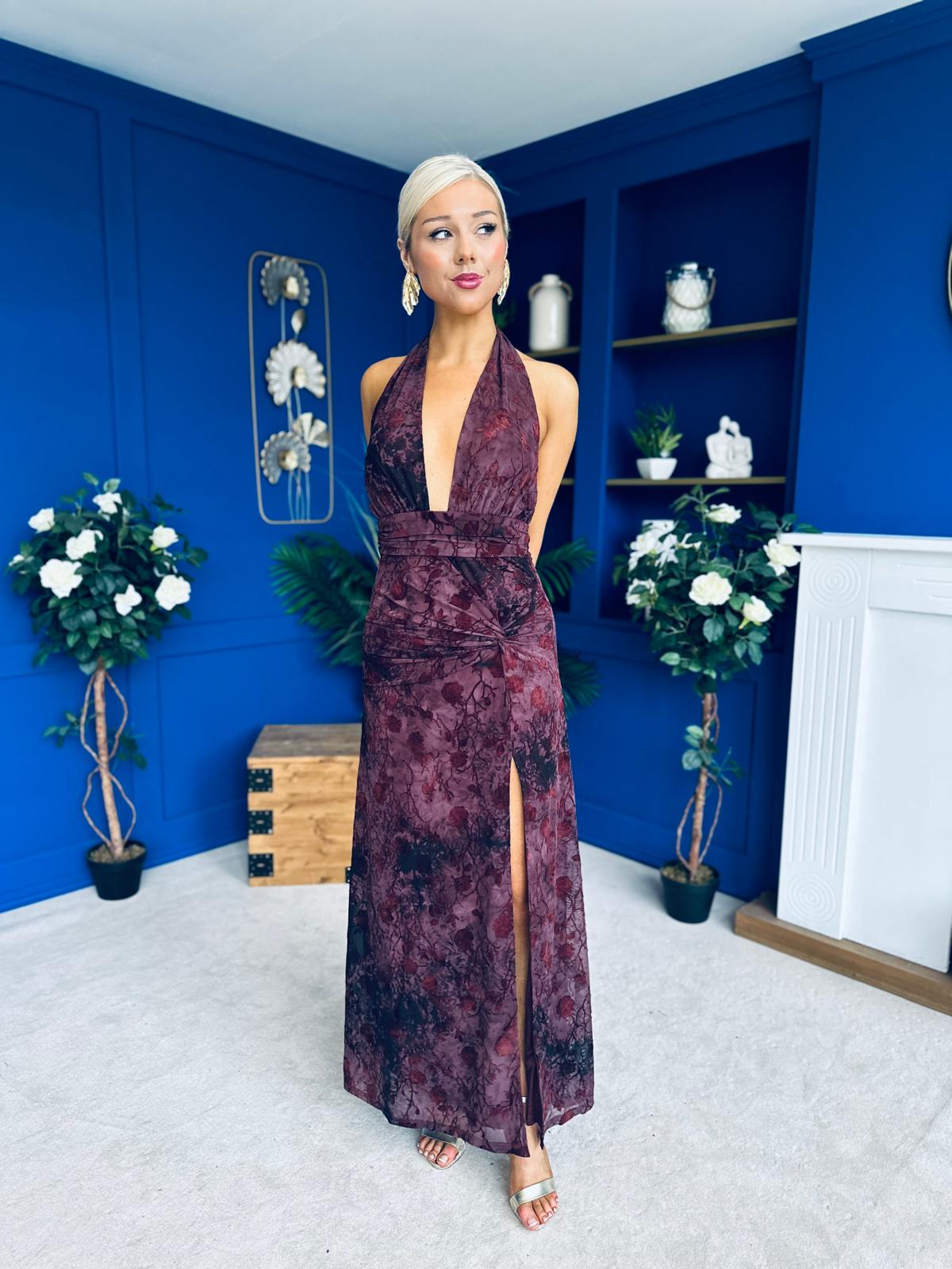 Rosanna Halterneck Occasion Dress Burgundy