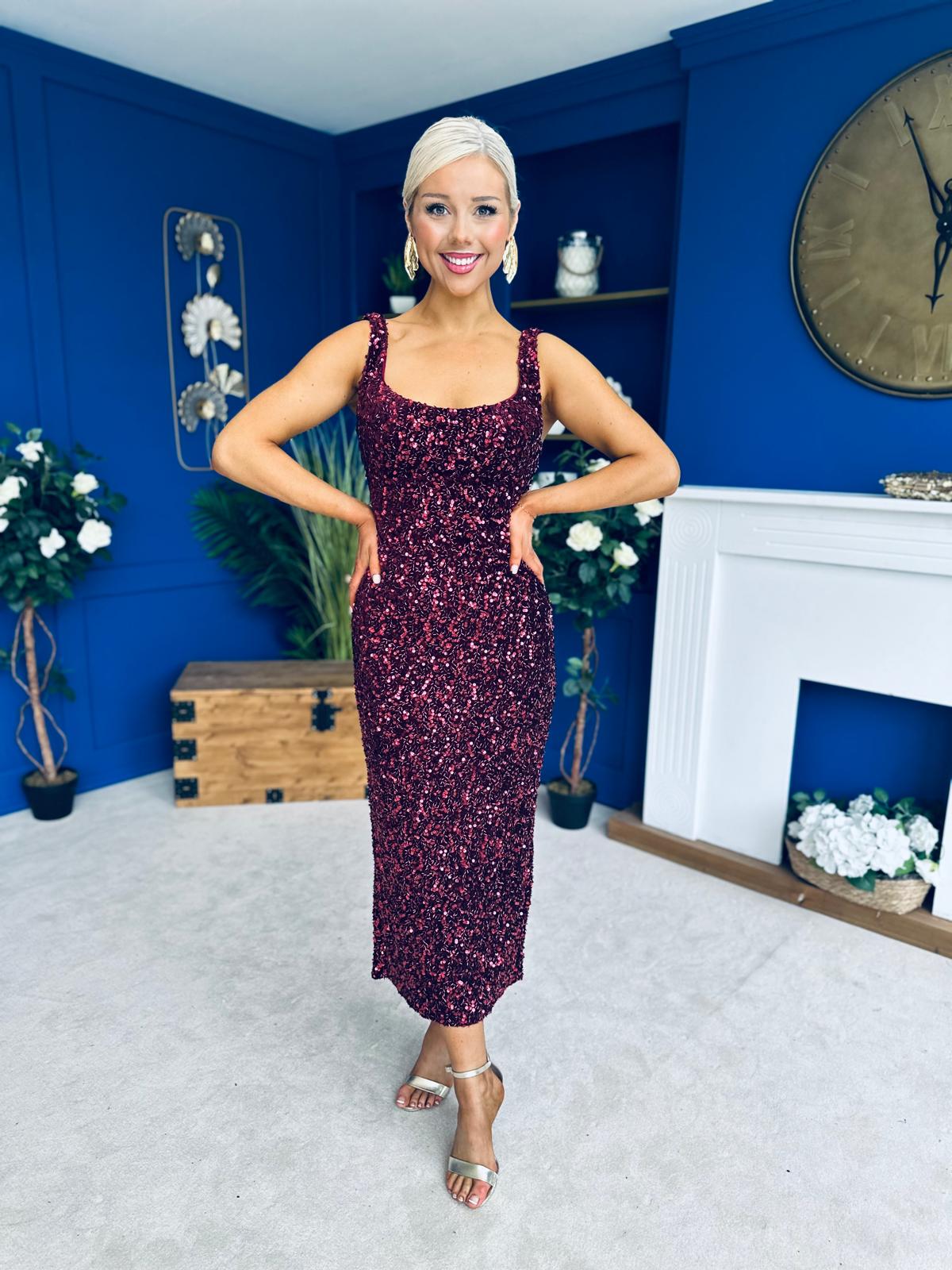 Poppy Sequin Occasion Dress Burgundy