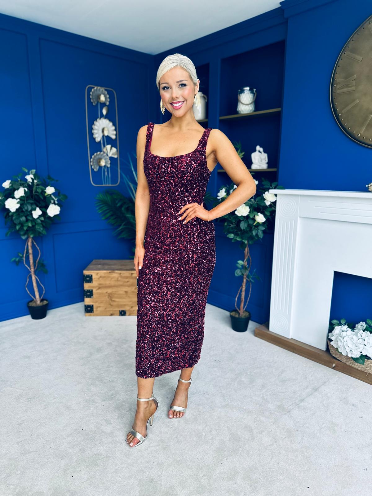 Poppy Sequin Occasion Dress Burgundy