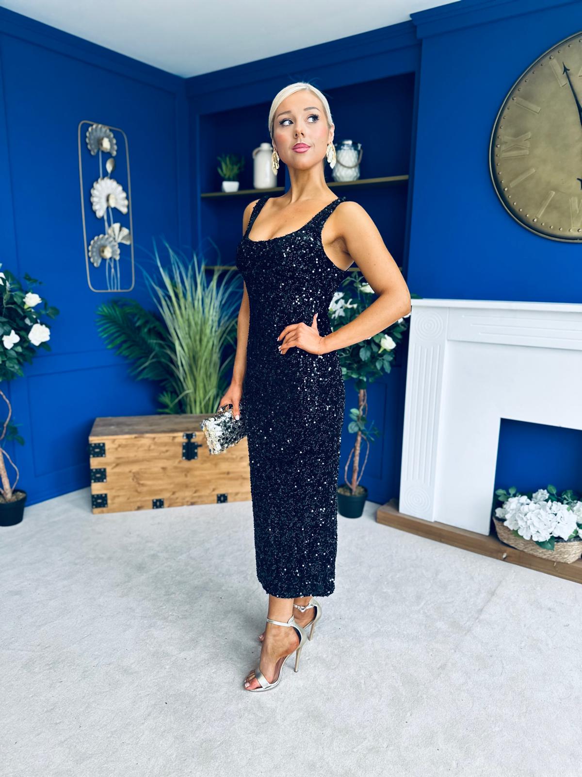 Poppy Sequin Occasion Dress Black