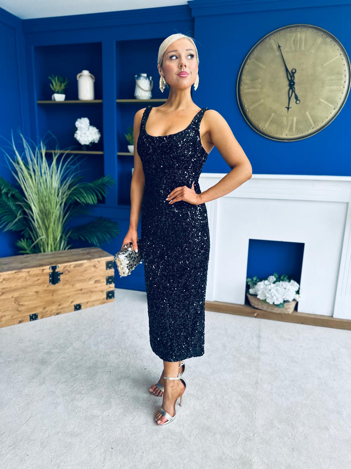 Poppy Sequin Occasion Dress Black