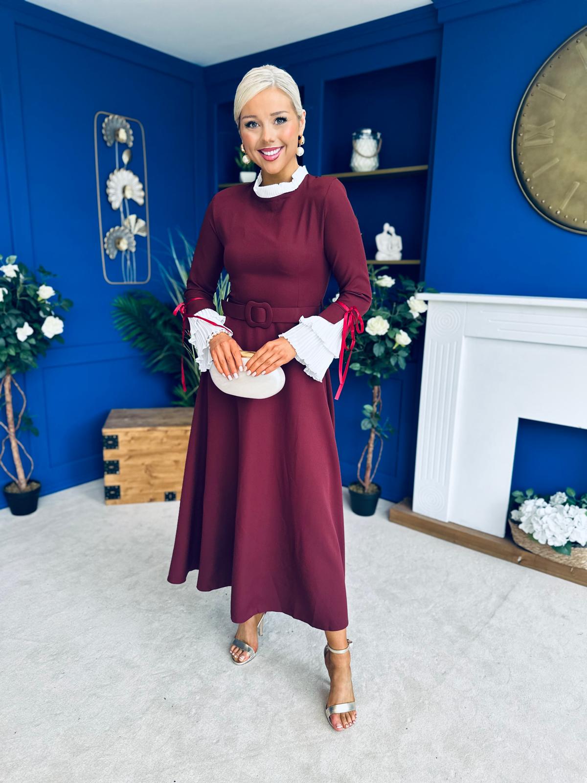 Olivia Detailed Occasion Dress Wine