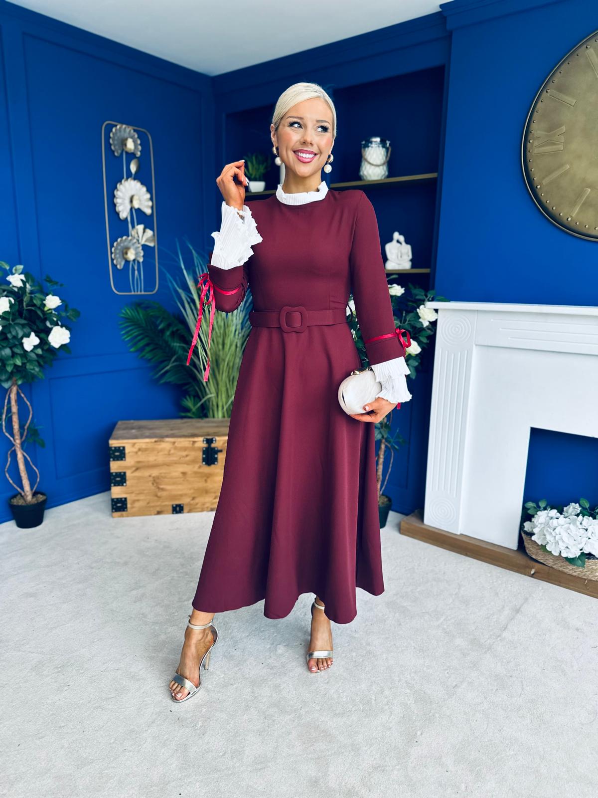 Olivia Detailed Occasion Dress Wine