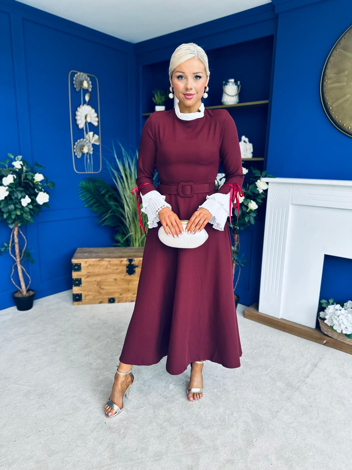 Olivia Detailed Occasion Dress Wine