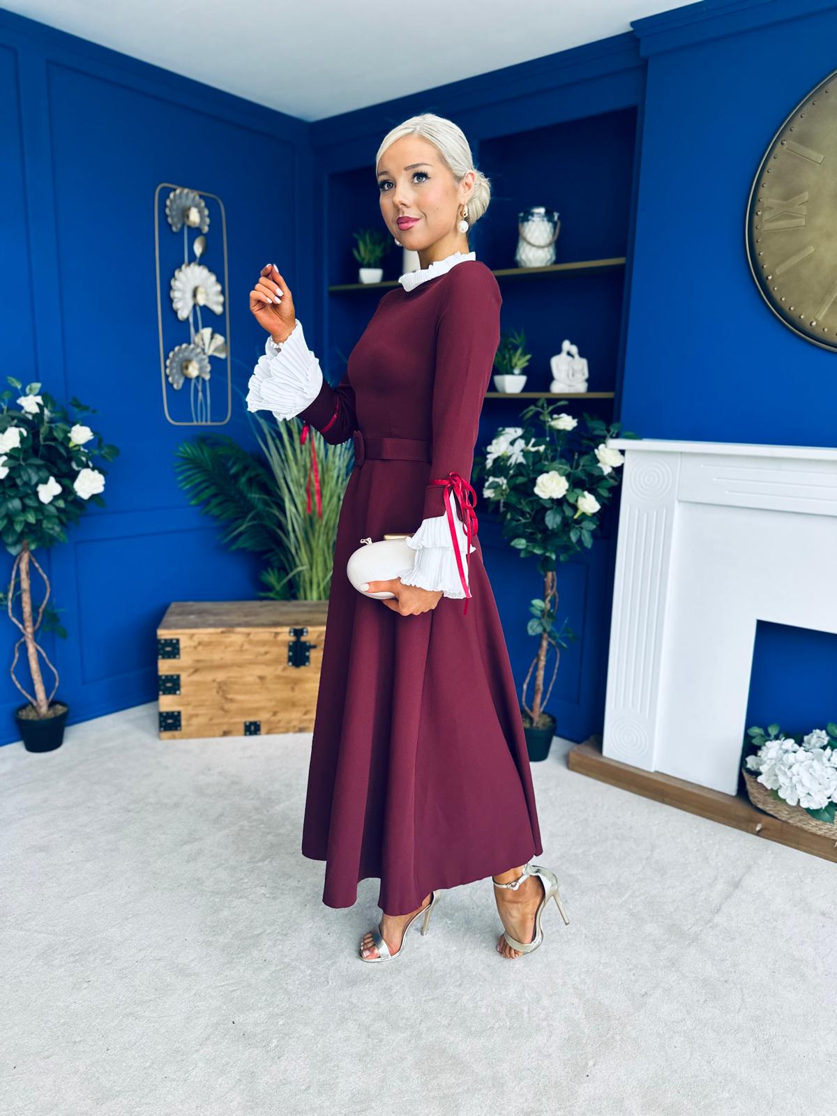 Olivia Detailed Occasion Dress Wine