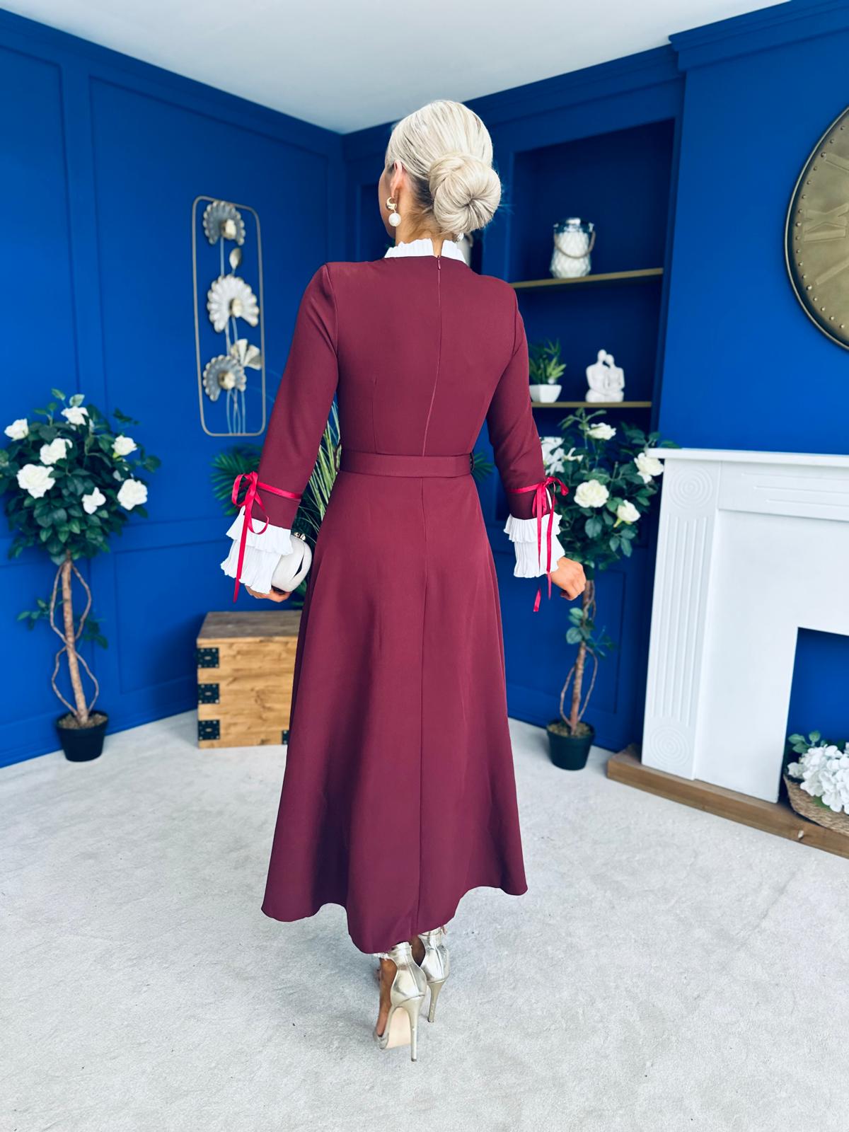 Olivia Detailed Occasion Dress Wine